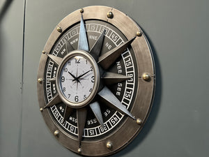 Vintage Silver Industrial Style Compass Clock