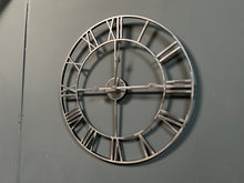 Load image into Gallery viewer, Large Silver Iron Skeleton Roman Numeral Clock