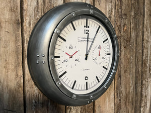 Vintage Silver Industrial Style Geneva Chronograph Wall Clock