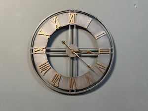 Large Silver and Gold Roman Numeral Skeleton Clock