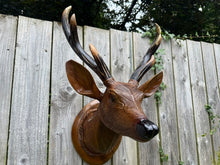 Load image into Gallery viewer, Solid Teak Wood Wall-Mounted Stag's Head