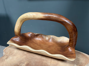 Polished Suar Wood Fruit Bowl/Basket with Handle