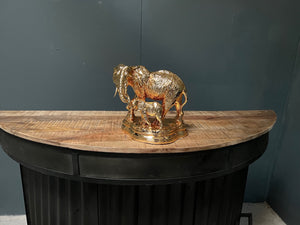 Large Gold Mother & Baby Elephant Statue