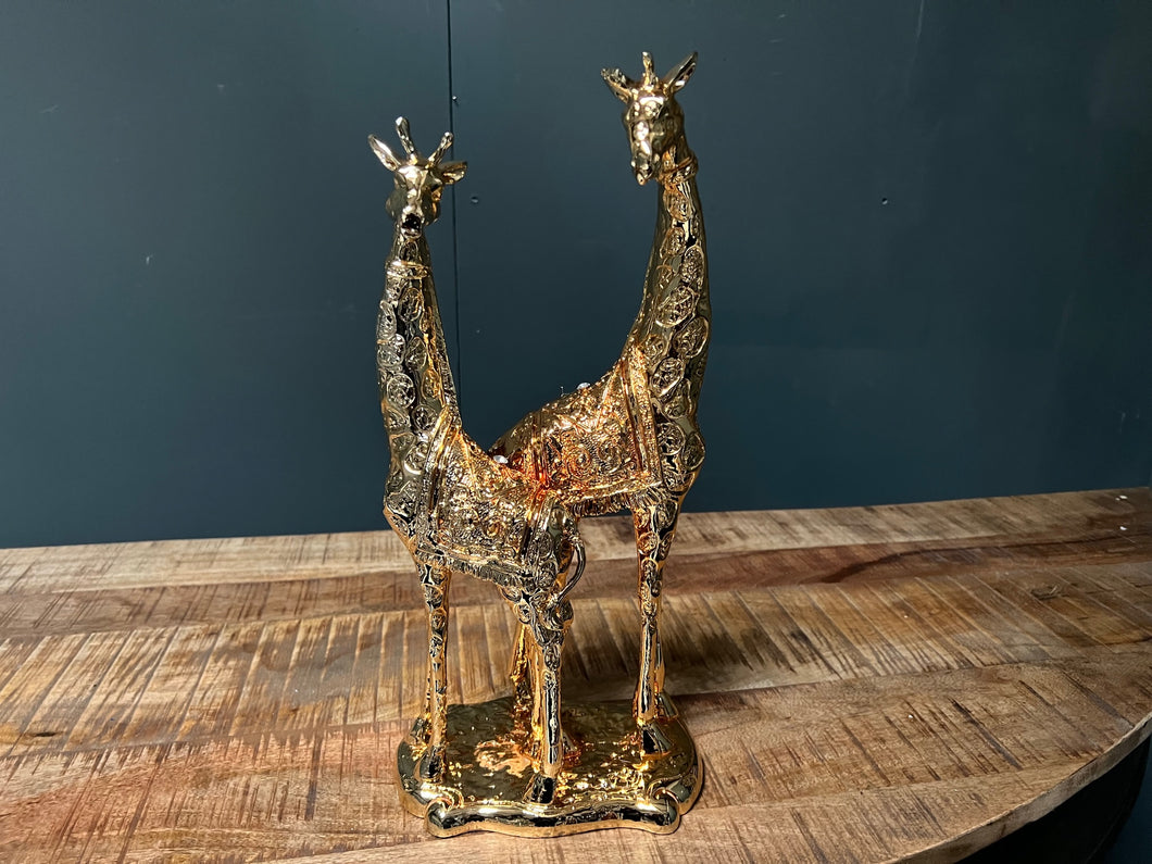 Large Gold Mother & Baby Giraffe Statue