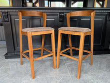 Load image into Gallery viewer, Pair Kin Contemporary Ash Wood &amp; Brown Faux Leather High Back Bar Chairs