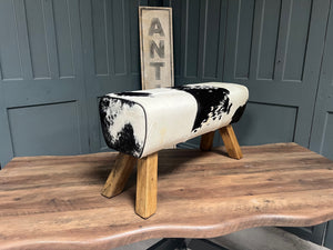 Large Black/White Cow Hide Pommel Horse/Foot Stool