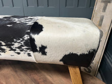 Load image into Gallery viewer, Large Black/White Cow Hide Pommel Horse/Foot Stool