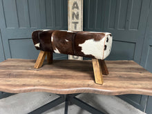 Load image into Gallery viewer, Large Brown/White Cow Hide Pommel Horse/Foot Stool