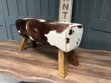 Load image into Gallery viewer, Large Brown/White Cow Hide Pommel Horse/Foot Stool