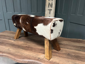 Large Brown/White Cow Hide Pommel Horse/Foot Stool