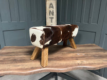 Load image into Gallery viewer, Large Brown/White Cow Hide Pommel Horse/Foot Stool