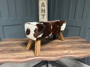 Large Brown/White Cow Hide Pommel Horse/Foot Stool