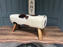 Load image into Gallery viewer, Large Brown/White Cow Hide Pommel Horse/Foot Stool