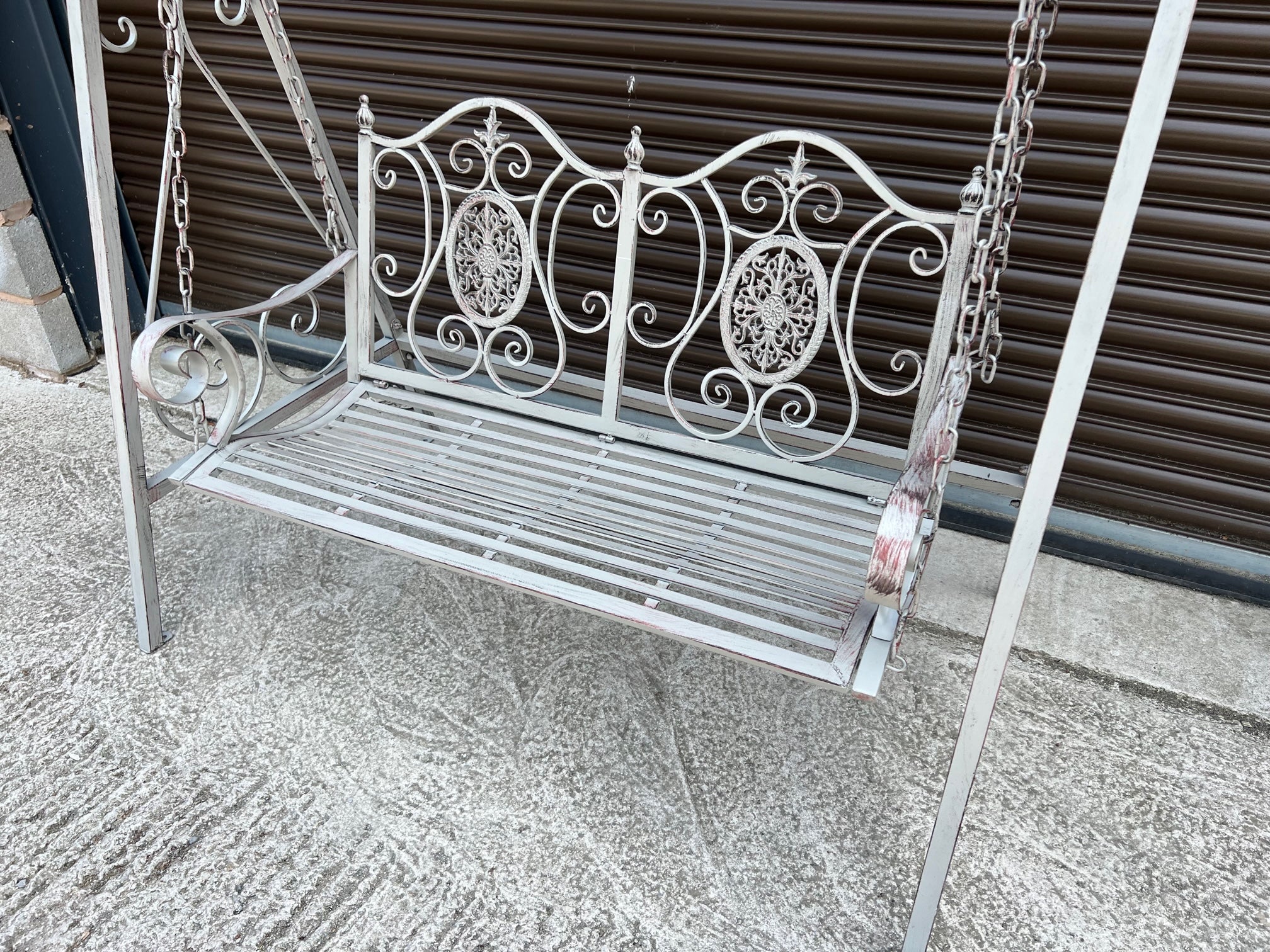 Antique metal swing bench best sale