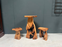 Load image into Gallery viewer, Polished Tall Rootwood Table with Two Stools