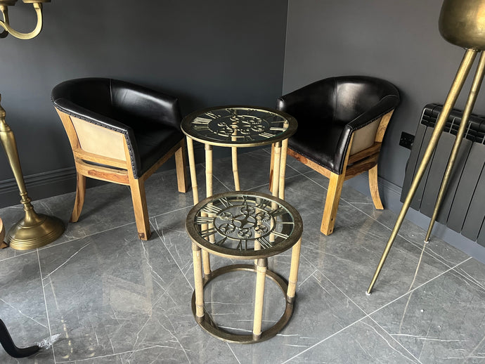 Pair of Brass Industrial Style Clockwork Nesting Side Tables