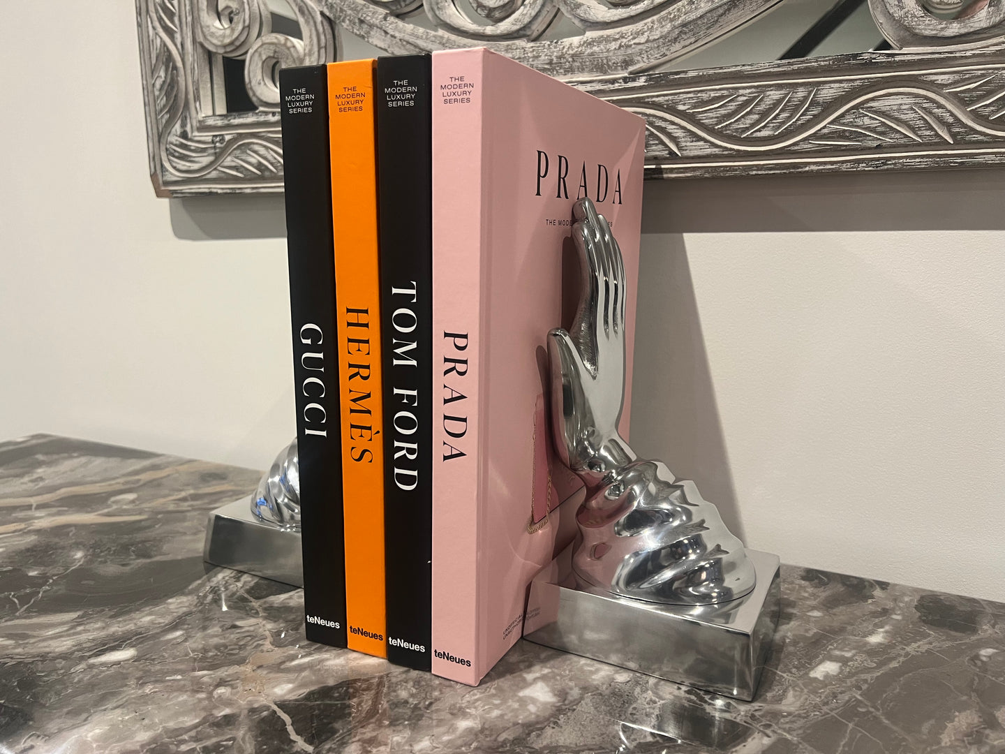Modern Nickel Praying Hand Book Ends