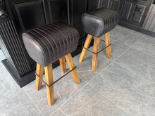 Load image into Gallery viewer, Ribbed Leather Pommel Horse Bar Stool in (BLACK)