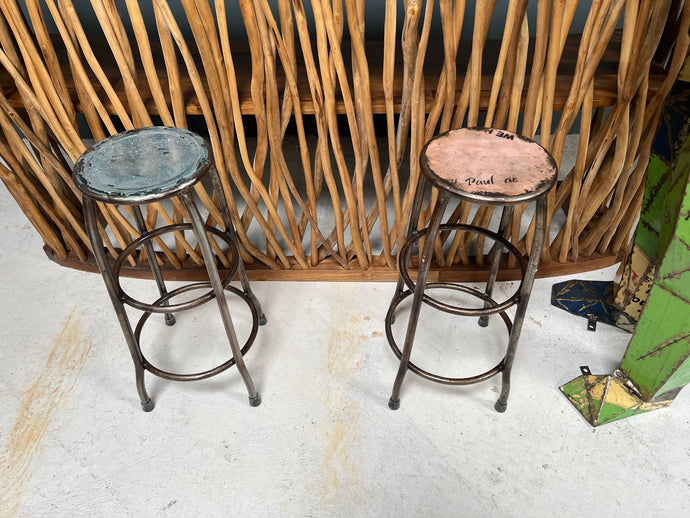 Pair of Vintage Style Industrial Metal Bar Stools