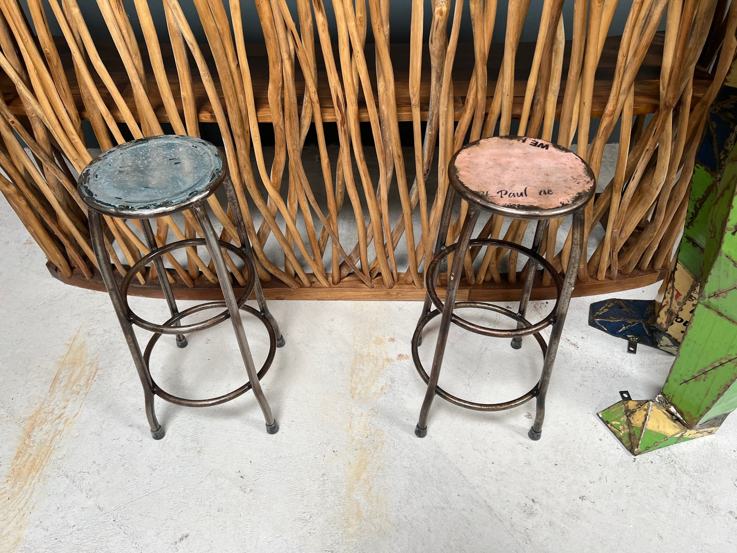 Pair of Vintage Style Industrial Metal Bar Stools