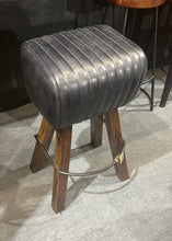 Load image into Gallery viewer, Ribbed Leather Pommel Horse Bar Stool in Black