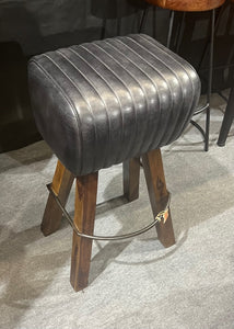 Ribbed Leather Pommel Horse Bar Stool in Black