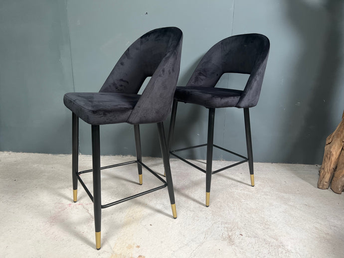 Pair of Black Velvet Bar Stools