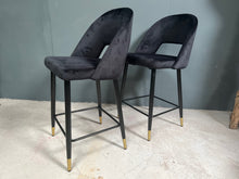 Load image into Gallery viewer, Pair of Black Velvet Bar Stools