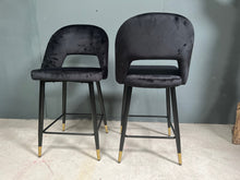 Load image into Gallery viewer, Pair of Black Velvet Bar Stools