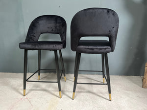 Pair of Black Velvet Bar Stools