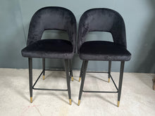 Load image into Gallery viewer, Pair of Black Velvet Bar Stools