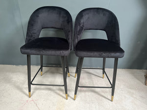 Pair of Black Velvet Bar Stools