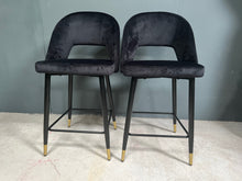Load image into Gallery viewer, Pair of Black Velvet Bar Stools
