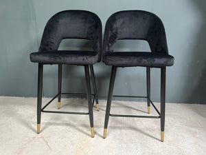 Pair of Black Velvet Bar Stools
