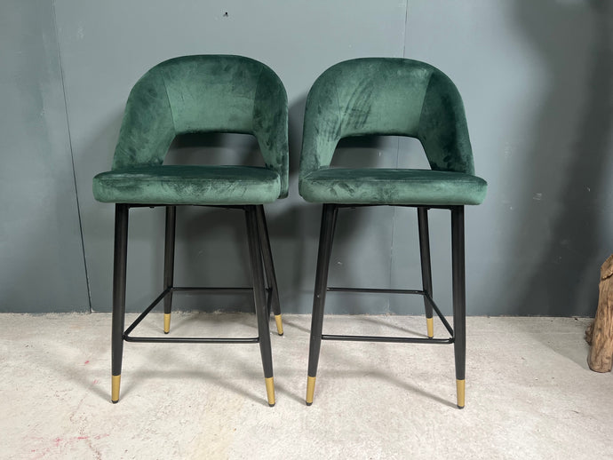 Pair of Dark Green Velvet Bar Stools