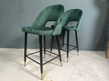 Load image into Gallery viewer, Pair of Dark Green Velvet Bar Stools