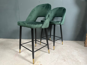 Pair of Dark Green Velvet Bar Stools