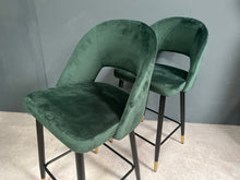 Load image into Gallery viewer, Pair of Dark Green Velvet Bar Stools