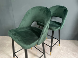 Pair of Dark Green Velvet Bar Stools