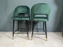 Load image into Gallery viewer, Pair of Dark Green Velvet Bar Stools