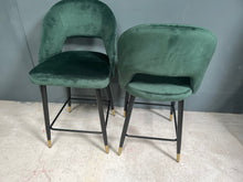 Load image into Gallery viewer, Pair of Dark Green Velvet Bar Stools