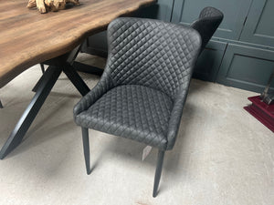 Pair of Classic Faux Leather Dining Chairs in Charcoal