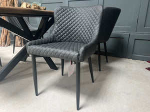 Pair of Classic Faux Leather Dining Chairs in Charcoal