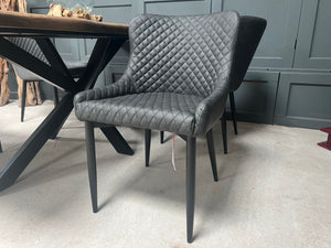 Pair of Classic Faux Leather Dining Chairs in Charcoal