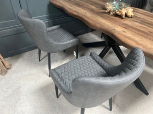 Pair of Classic Faux Leather Dining Chair in Grey