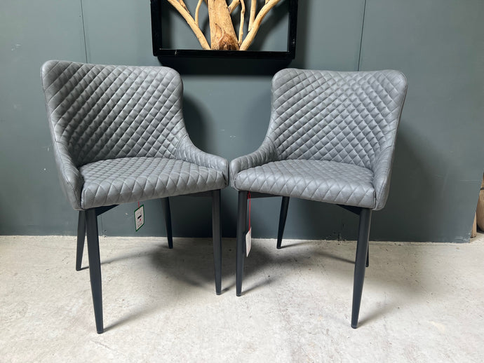 Pair of Classic Faux Leather Dining Chair in Grey