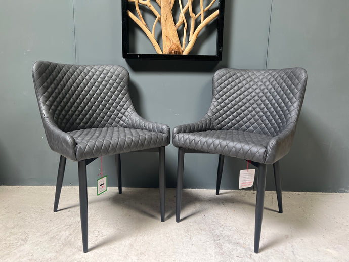 Pair of Classic Faux Leather Dining Chairs in Charcoal