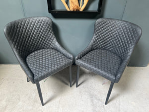 Pair of Classic Faux Leather Dining Chairs in Charcoal
