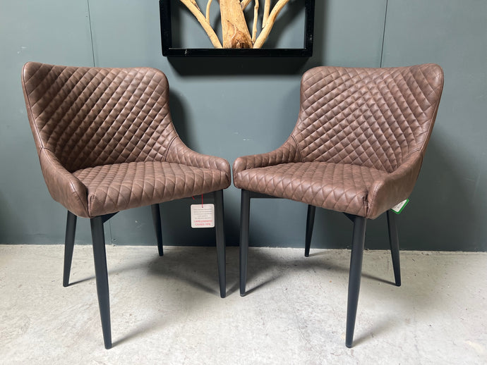 Pair of Classic Faux Leather Dining Chair in Brown