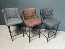 Load image into Gallery viewer, Pair of Classic Faux Leather Bar Stools in Grey